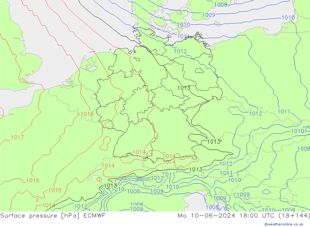 Pressione al suolo ECMWF lun 10.06.2024 18 UTC