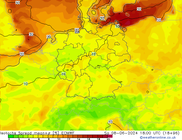 Isotachs Spread ECMWF sab 08.06.2024 18 UTC