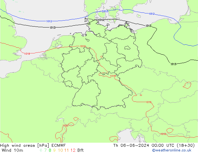 High wind areas ECMWF Th 06.06.2024 00 UTC