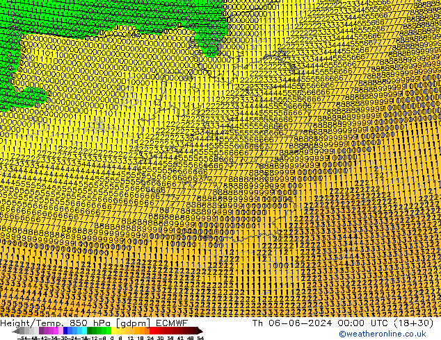 Height/Temp. 850 hPa ECMWF Th 06.06.2024 00 UTC