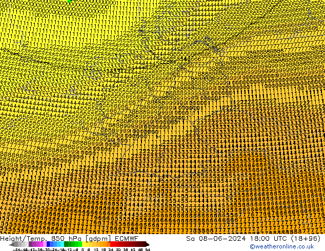 Height/Temp. 850 hPa ECMWF sab 08.06.2024 18 UTC