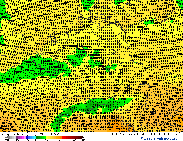 Temperatura (2m) ECMWF sab 08.06.2024 00 UTC