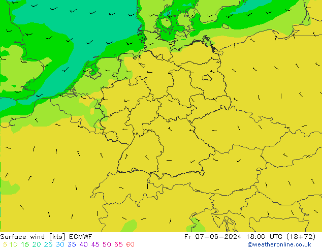 ветер 10 m ECMWF пт 07.06.2024 18 UTC