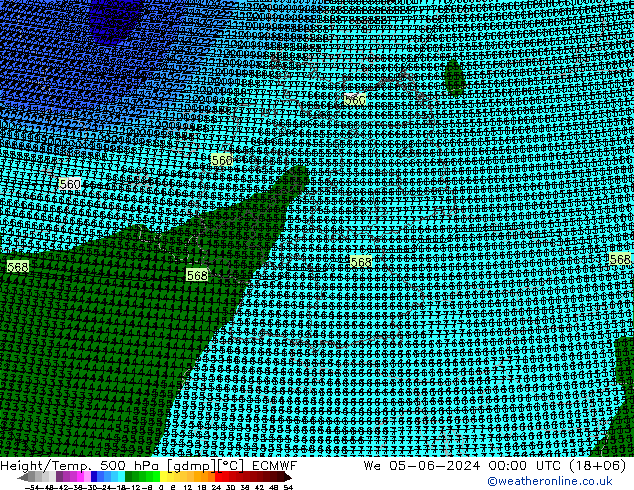 Height/Temp. 500 hPa ECMWF Mi 05.06.2024 00 UTC