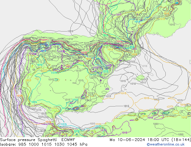 Atmosférický tlak Spaghetti ECMWF Po 10.06.2024 18 UTC