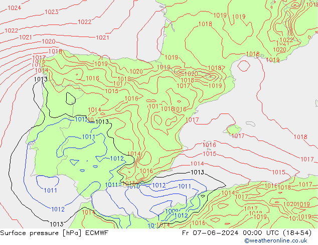 pressão do solo ECMWF Sex 07.06.2024 00 UTC