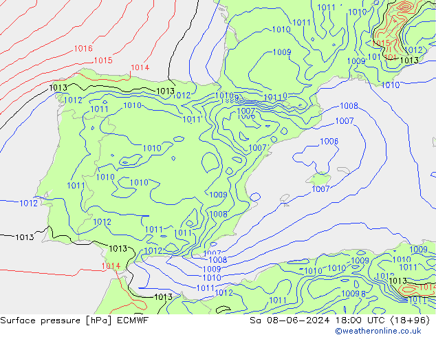 Atmosférický tlak ECMWF So 08.06.2024 18 UTC