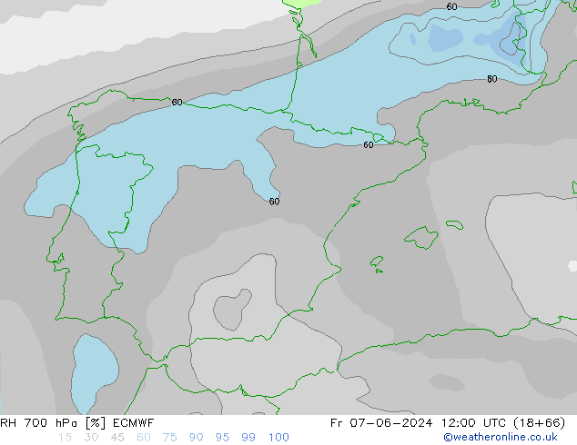 RH 700 hPa ECMWF Sex 07.06.2024 12 UTC