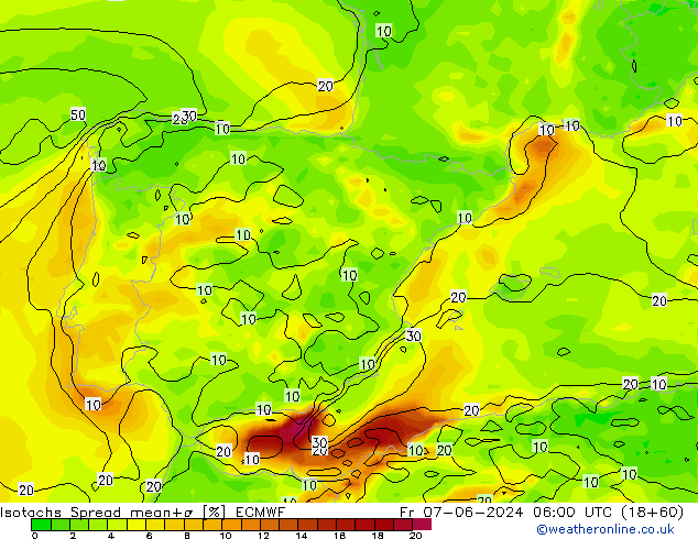 Isotachs Spread ECMWF пт 07.06.2024 06 UTC