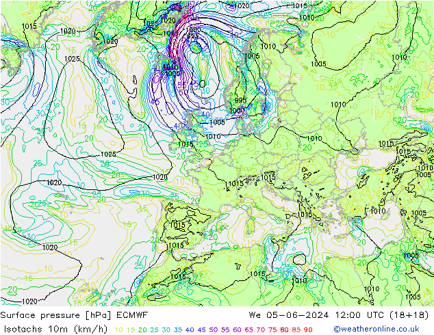 Isotaca (kph) ECMWF mié 05.06.2024 12 UTC