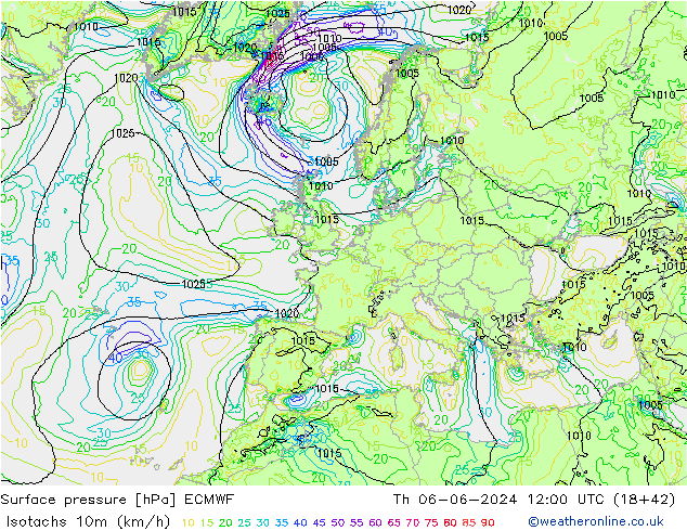 Eşrüzgar Hızları (km/sa) ECMWF Per 06.06.2024 12 UTC