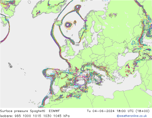 pression de l'air Spaghetti ECMWF mar 04.06.2024 18 UTC