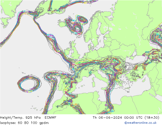 Geop./Temp. 925 hPa ECMWF jue 06.06.2024 00 UTC