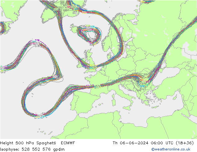 Geop. 500 hPa Spaghetti ECMWF jue 06.06.2024 06 UTC