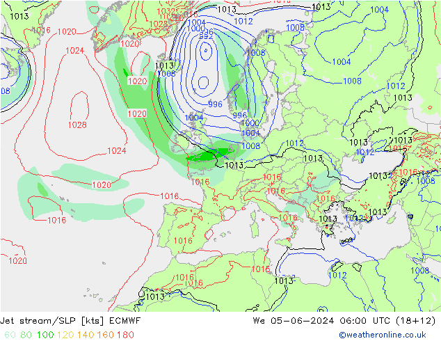 джет/приземное давление ECMWF ср 05.06.2024 06 UTC