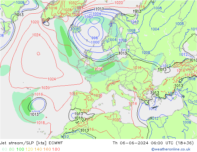 Corriente en chorro ECMWF jue 06.06.2024 06 UTC