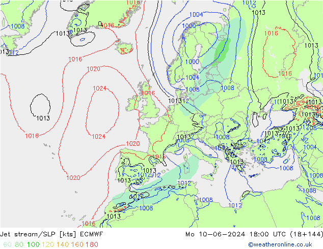 Polarjet/Bodendruck ECMWF Mo 10.06.2024 18 UTC