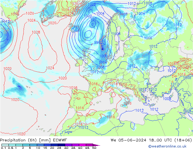 Precipitación (6h) ECMWF mié 05.06.2024 00 UTC