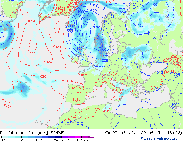 Precipitación (6h) ECMWF mié 05.06.2024 06 UTC