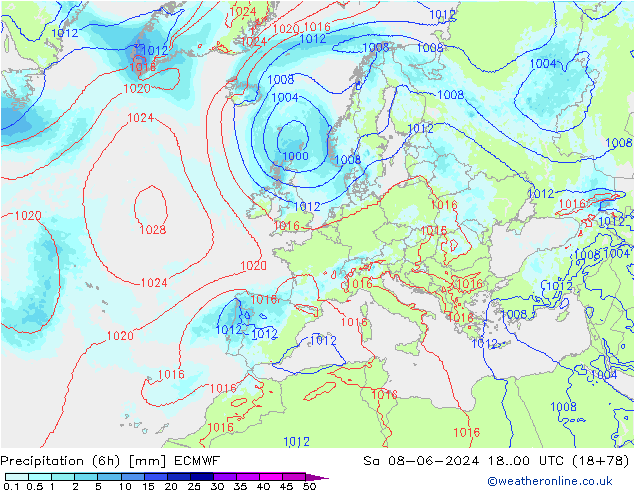 Precipitazione (6h) ECMWF sab 08.06.2024 00 UTC