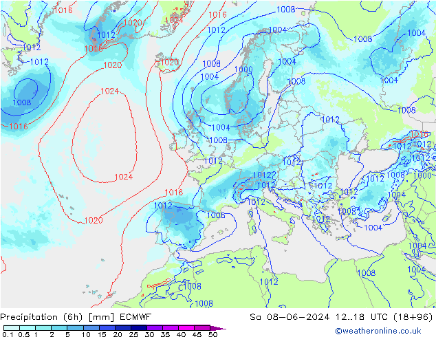 Precipitação (6h) ECMWF Sáb 08.06.2024 18 UTC