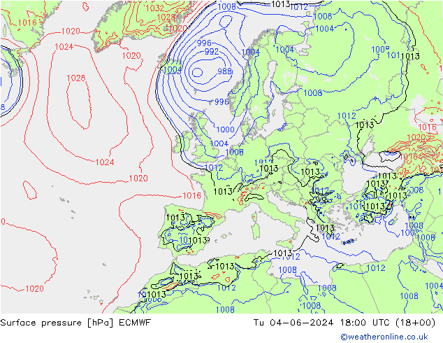 Luchtdruk (Grond) ECMWF di 04.06.2024 18 UTC