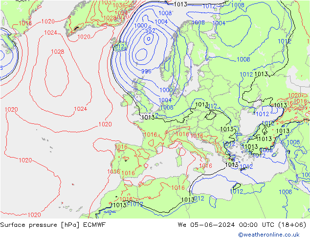 Presión superficial ECMWF mié 05.06.2024 00 UTC