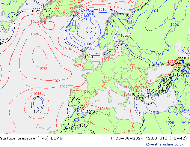 Surface pressure ECMWF Th 06.06.2024 12 UTC