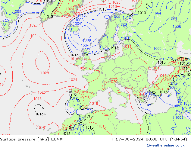 Pressione al suolo ECMWF ven 07.06.2024 00 UTC