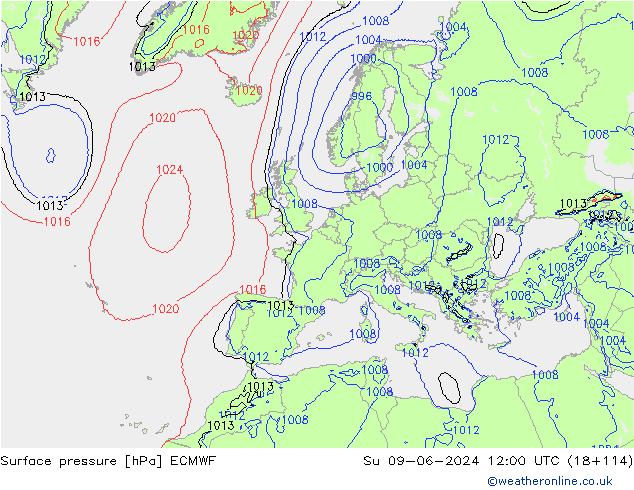 Surface pressure ECMWF Su 09.06.2024 12 UTC