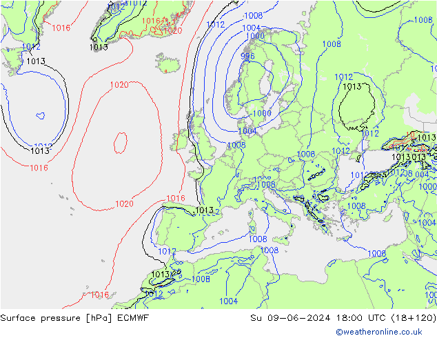 pressão do solo ECMWF Dom 09.06.2024 18 UTC