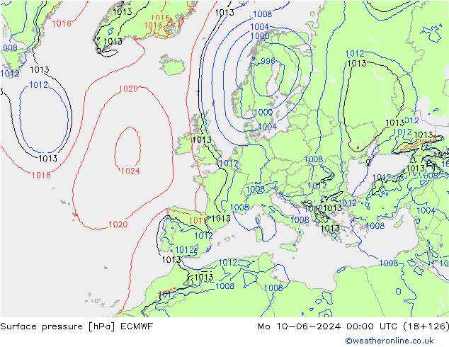 Luchtdruk (Grond) ECMWF ma 10.06.2024 00 UTC