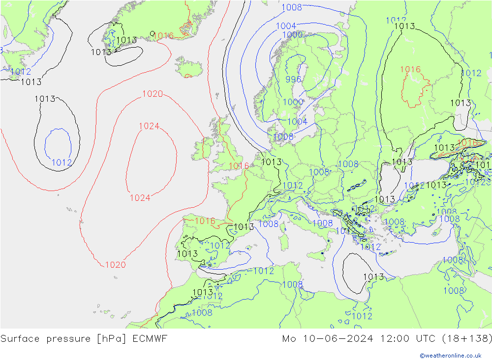 приземное давление ECMWF пн 10.06.2024 12 UTC