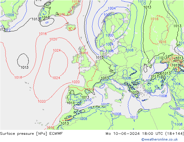 Presión superficial ECMWF lun 10.06.2024 18 UTC
