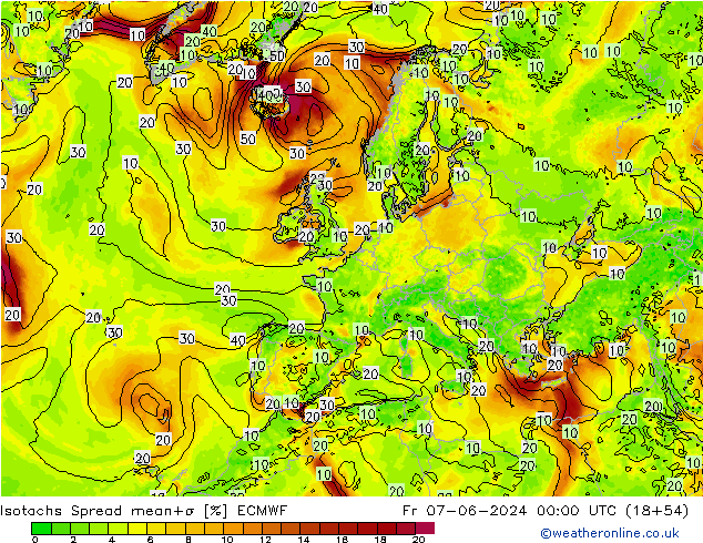 Isotachs Spread ECMWF Sex 07.06.2024 00 UTC