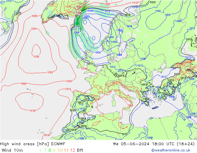 yüksek rüzgarlı alanlar ECMWF Çar 05.06.2024 18 UTC