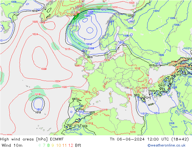 High wind areas ECMWF чт 06.06.2024 12 UTC