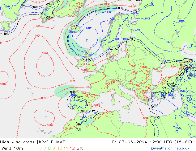 yüksek rüzgarlı alanlar ECMWF Cu 07.06.2024 12 UTC