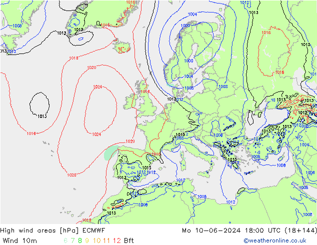 yüksek rüzgarlı alanlar ECMWF Pzt 10.06.2024 18 UTC
