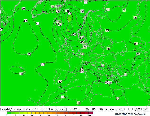 Height/Temp. 925 hPa ECMWF Mi 05.06.2024 06 UTC