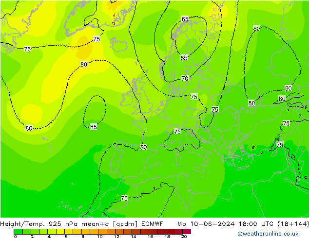 Height/Temp. 925 hPa ECMWF lun 10.06.2024 18 UTC