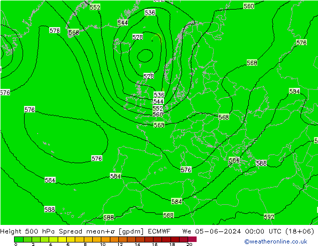 Height 500 гПа Spread ECMWF ср 05.06.2024 00 UTC