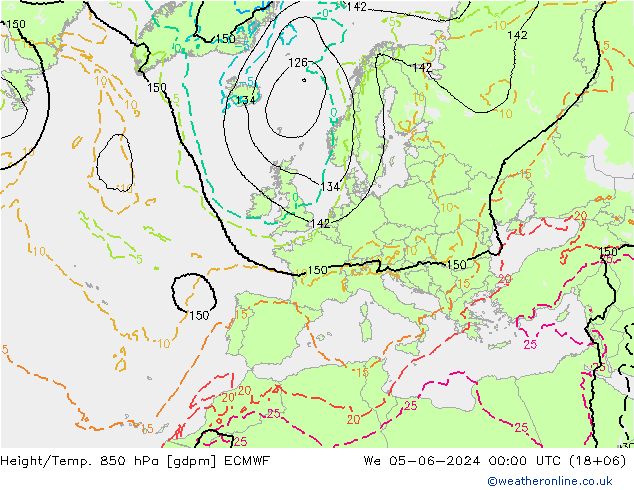 Geop./Temp. 850 hPa ECMWF mié 05.06.2024 00 UTC