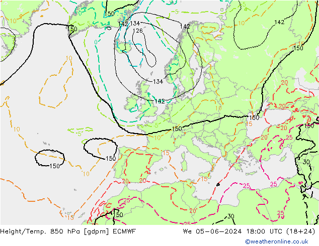 Height/Temp. 850 hPa ECMWF Mi 05.06.2024 18 UTC