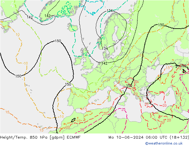 Height/Temp. 850 гПа ECMWF пн 10.06.2024 06 UTC