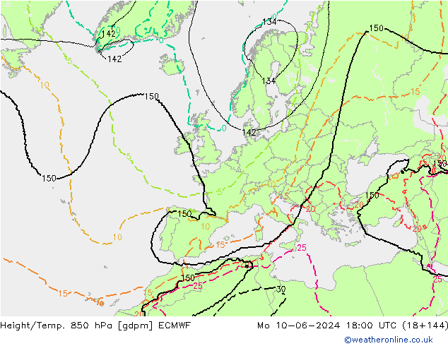 Height/Temp. 850 hPa ECMWF Seg 10.06.2024 18 UTC