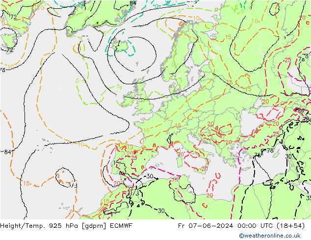 Height/Temp. 925 hPa ECMWF Fr 07.06.2024 00 UTC