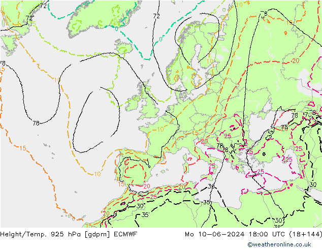 Height/Temp. 925 hPa ECMWF Seg 10.06.2024 18 UTC