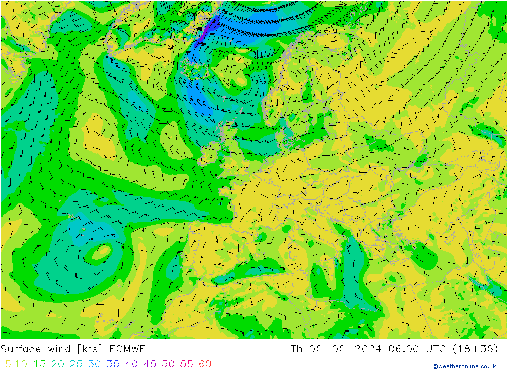 Surface wind ECMWF Th 06.06.2024 06 UTC