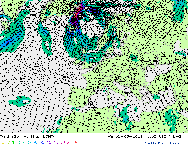 Vent 925 hPa ECMWF mer 05.06.2024 18 UTC